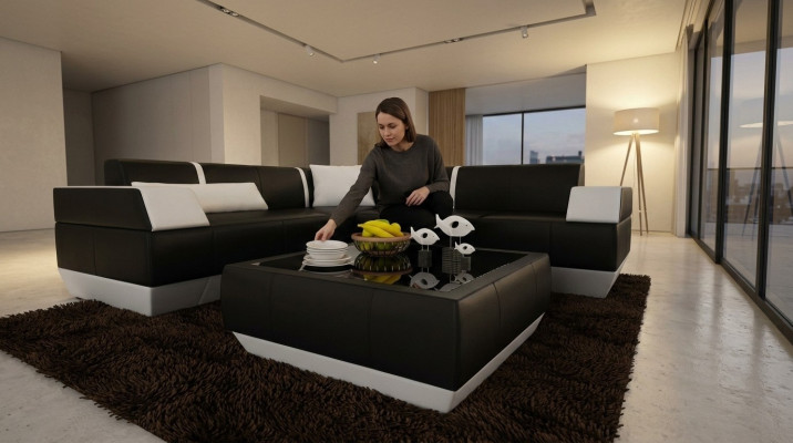 Gepolsterte Sofa Tische Schwarzer Couchtisch Glastisch Beistell Moderner