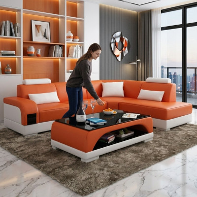 Ledertisch Couchtisch Glastisch Sofa Beistell Moderner Tisch Gepolsterte