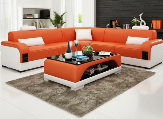 Ledertisch Couchtisch Glastisch Sofa Beistell Moderner Tisch Gepolsterte