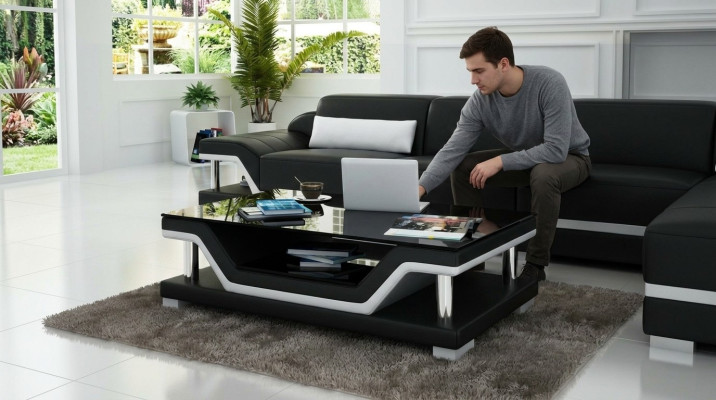Gepolsterte Tische Schwarzer Couchtisch Glastisch Sofa Beistell Moderner