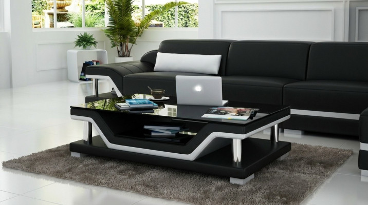 Gepolsterte Tische Schwarzer Couchtisch Glastisch Sofa Beistell Moderner
