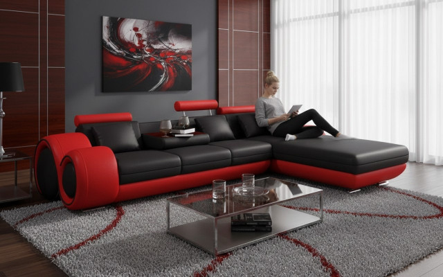 Ecksofa Sofa Couch Polster Wohnlandschaft Leder Eck Sofas Garnitur