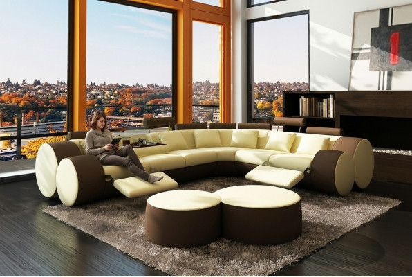 Ecksofa Sofa Leder Couch - Designer Couchgarnitur Sitz Polster Wohnlandschaft