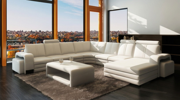 Große wohnlandschaft sofa polster eckgarnitur + hocker couch tisch komplett set