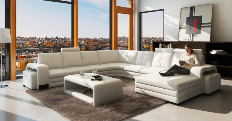 Wohnzimmer Sitz Garnitur Sofa Polster Set Wohnlandschaft Sofa + 2x Hocker