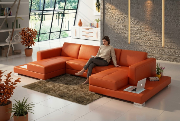 U Form Sofa Couch Polster Garnitur Wohnlandschaft Design Ecksofa Leder