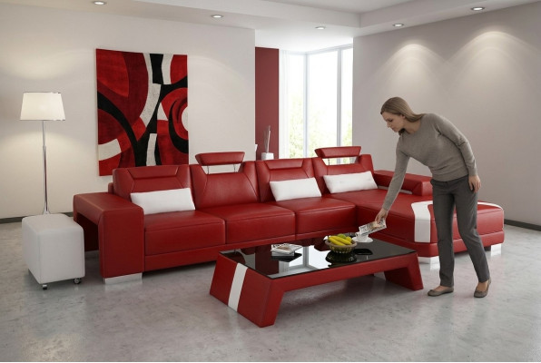 Designer Sofa Couch Ecksofa mit Hocker Polster Garnitur Wohnlandschaft L Form