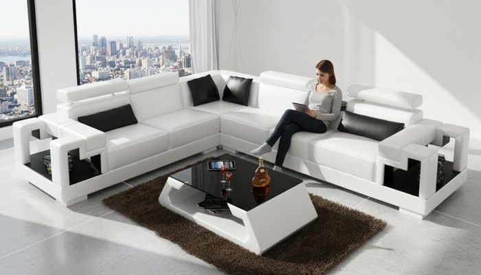 Ecksofa Sofa Couch Polster Wohnlandschaft Leder Eck Sofas Garnitur L Form Neu