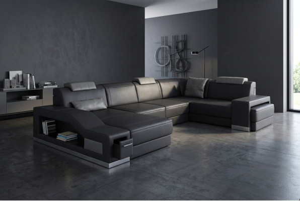 Wohnlandschaft Ecksofa U-form Eckcouch LED Beleuchtet Sofa Couch