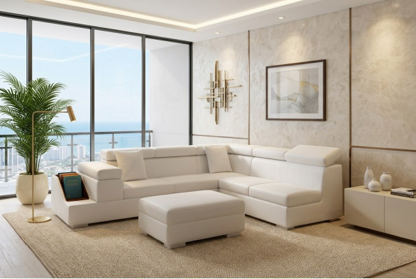 Ecksofa L Form Sofa Couch Polster Sofas Wohnlandschaft Ledersofa Hocker