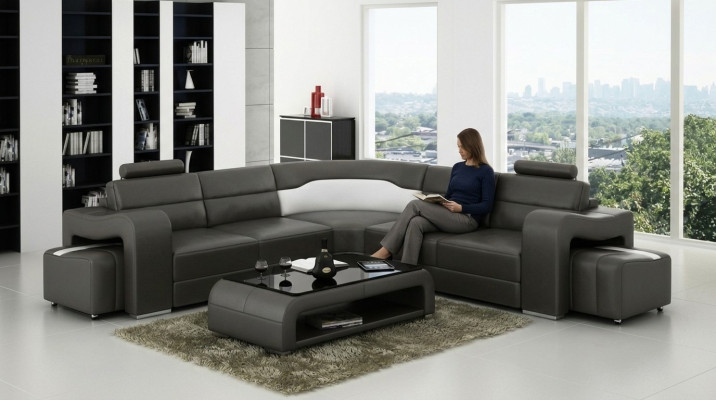 Ecksofa Sofa Couch Polster Wohnlandschaft Leder Eck Sofas Deko Garnitur