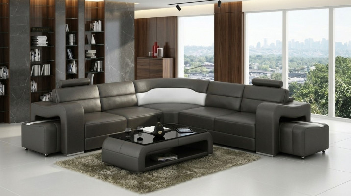 Ecksofa Sofa Couch Polster Wohnlandschaft Leder Eck Sofas Deko Garnitur