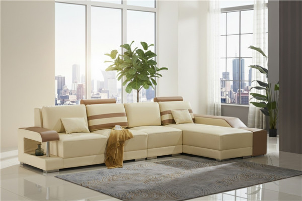 Ledersofa L-Form Couch Wohnlandschaft Ecksofa Garnitur Design Modern Sofa Beige