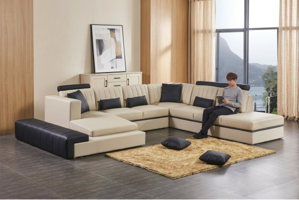 Leder Modern Couch Wohnlandschaft Ledersofa Sofagarnitur Sofa U-Form
