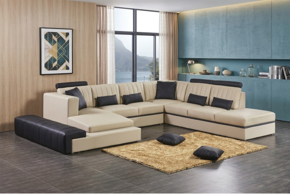 Leder Modern Couch Wohnlandschaft Ledersofa Sofagarnitur Sofa U-Form