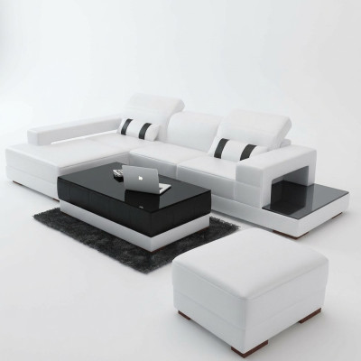 Ecksofa Couch Polster Wohnlandschaft Leder Eck Sofas Garnitur L Form mit Hocker