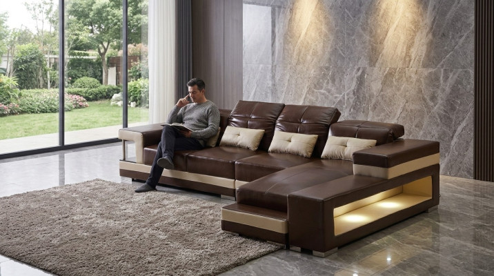 Ecksofa Leder Wohnlandschaft Garnitur Design Modern Sofa L-Form Braune