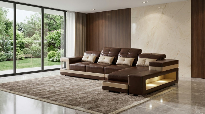 Ecksofa Leder Wohnlandschaft Garnitur Design Modern Sofa L-Form Braune