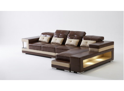 Ecksofa Leder Wohnlandschaft Garnitur Design Modern Sofa L-Form Braune