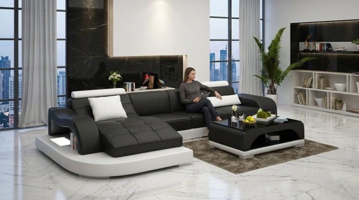 Ecksofa Leder Sofa Couch Polster Eck Sitz Wohnlandschaft Garnitur L-Form