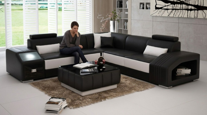 Ledersofa L-Form Couch Möbel Wohnlandschaft Ecksofa Garnitur Design