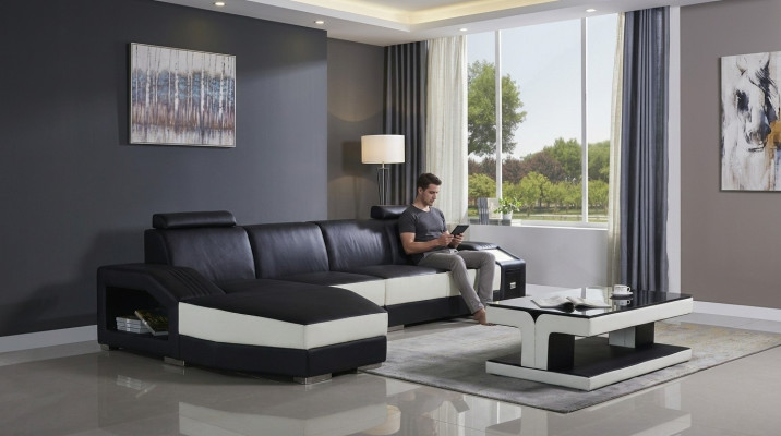 Leder Modern Couch Wohnlandschaft Ledersofa Sofagarnitur Möbel Sofa