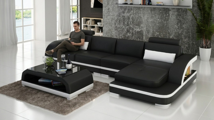 Ledersofa L-Form Couch Wohnlandschaft Ecksofa Dekor Garnitur Design Modern