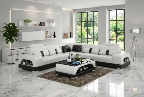 Couch Ecksofa Leder Wohnlandschaft Garnitur Design Deko Modern Sofa L-Form