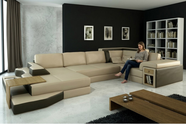 Design Sofa U Form Leder Wohnlandschaft Couch Polster Sitz Ecksofa