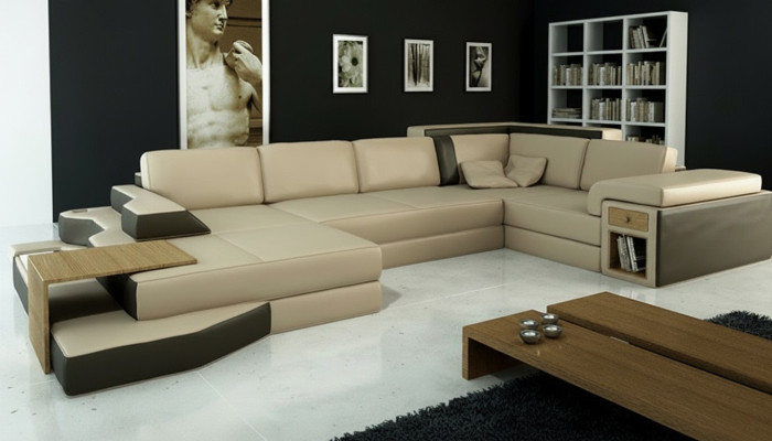 Design Sofa U Form Leder Wohnlandschaft Couch Polster Sitz Ecksofa