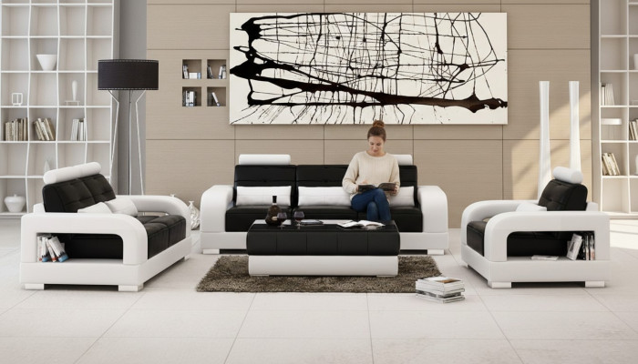 Ledersofa Couch Sofagarnitur 3+1+1 Sitzer Garnituren Design Wohnzimmer