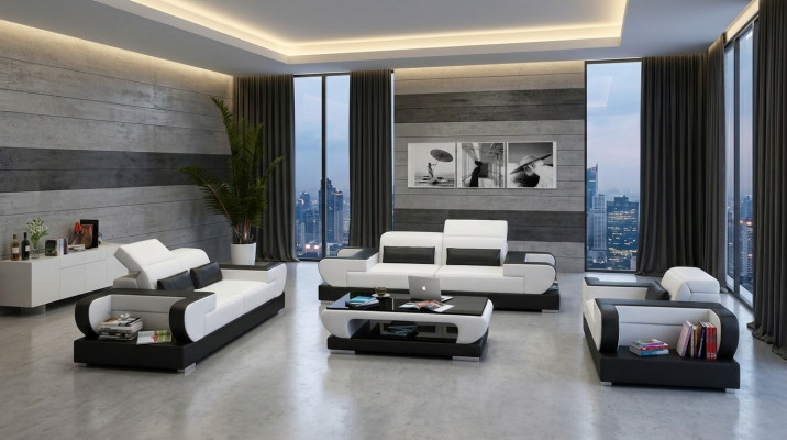 Luxuriöse Sofagarnitur Wohnzimmer Garnitur Leder Polster Couchen Sofa