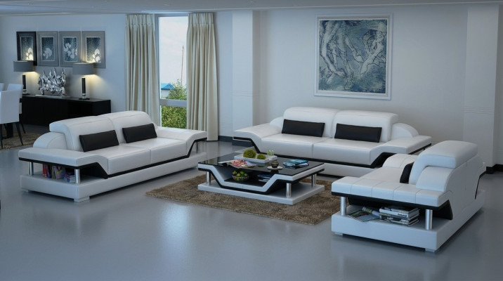 Leder Polster Couchen Sofa Luxuriöse Sofagarnitur 3+2 + Couchtisch Garnitur Neu