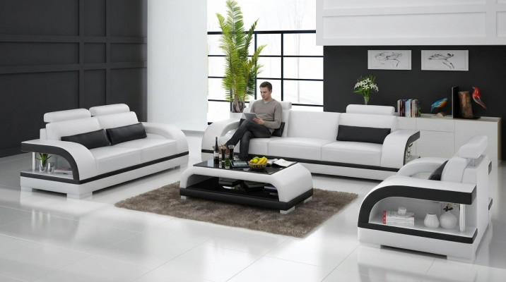 Luxuriöse Sofagarnitur Leder Polster Couchen Sofa Wohnzimmer 3+2 Set