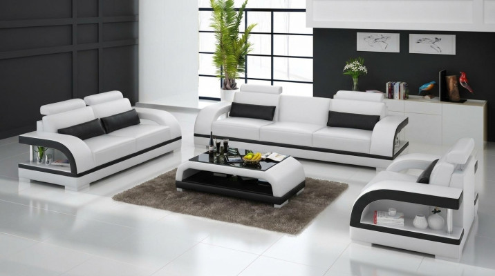 Luxuriöse Sofagarnitur Leder Polster Couchen Sofa Wohnzimmer 3+2 Set