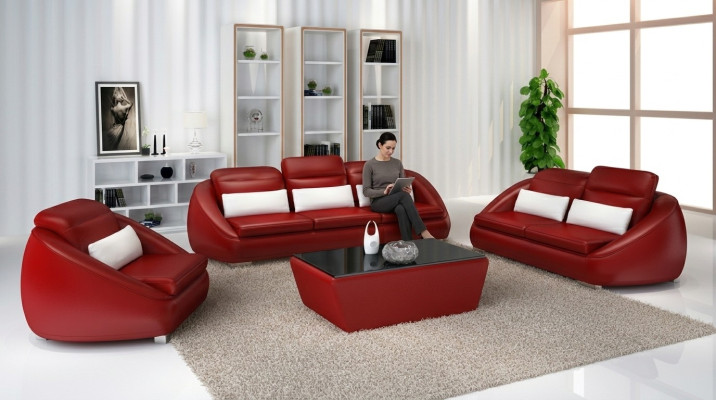 Luxus Möbel Sofagarnitur Couch Sofa Polster 3+2 Rote Sitzpolster Gruppe