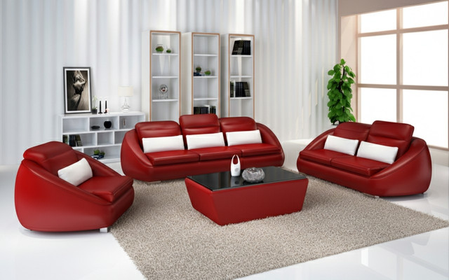 Luxus Möbel Sofagarnitur Couch Sofa Polster 3+2 Rote Sitzpolster Gruppe