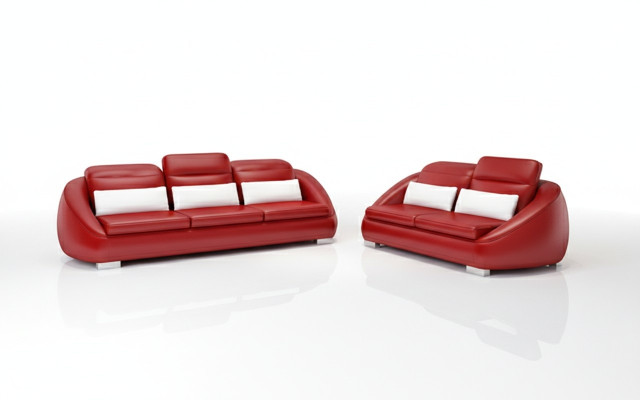 Luxus Möbel Sofagarnitur Couch Sofa Polster 3+2 Rote Sitzpolster Gruppe