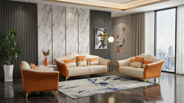 Sofa mit Polster Leder Couch Sitz Komplett Set Moderne Garnitur 3+2 Sitzer
