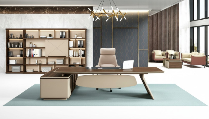 Eleganter Schreibtisch und Großer Büroschrank im zeitgenössischen Design