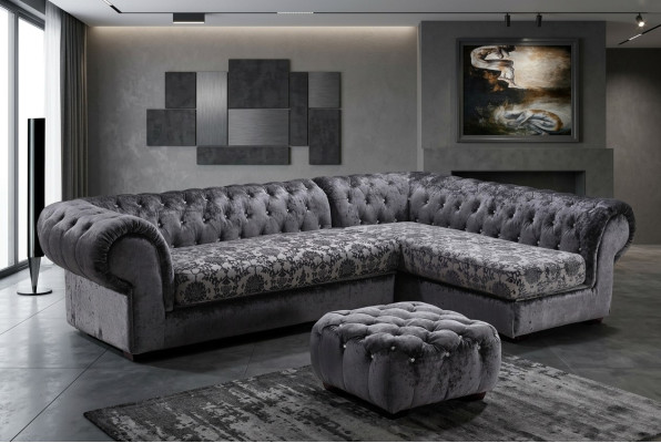 Klassische Chesterfield Stoff L-Form Couch Wohnlandschaft Ecksofa Garnitur