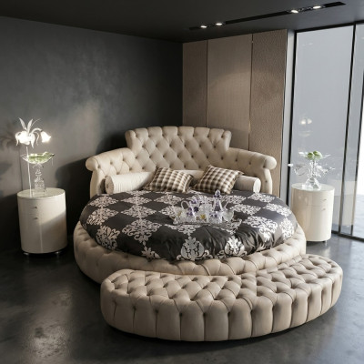 Rundes Bett Rund Design Betten Leder Doppel Hotel Luxus Gestell