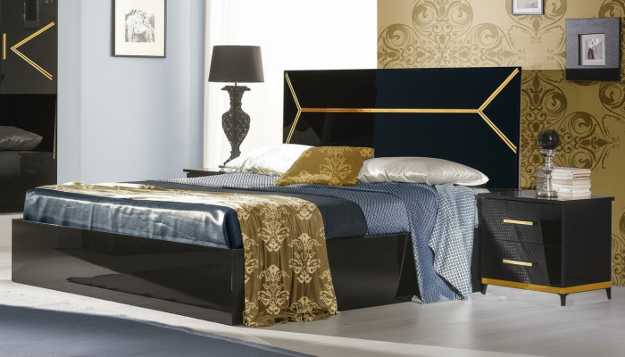 Klassische Schlafzimmer Set Bett 2x Nachttisch Kommode 3tlg. Set Betten Schwarz