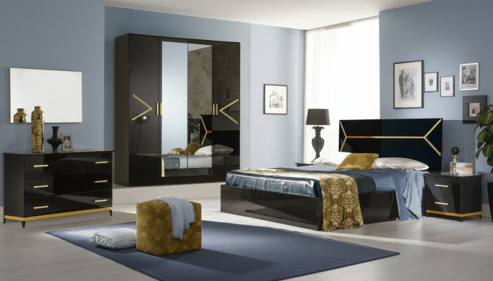 Klassisches Schlafzimmer Set Garnitur Luxus Modern Stil Bett 6 tlg. Holz Kommode