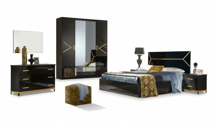 Klassisches Schlafzimmer Set Garnitur Luxus Modern Stil Bett 6 tlg. Holz Kommode