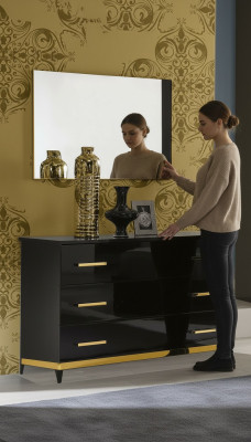 Hochglanz Kommode Kommoden Schrank Holz Spiegel Anrichte Konsole Konsolen 2tlg