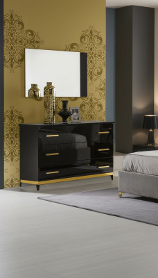 Hochglanz Kommode Kommoden Schrank Holz Spiegel Anrichte Konsole Konsolen 2tlg