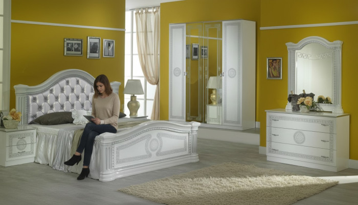 Komplettes Schlafzimmer Set Design Modern Luxus Bett 2x Nachttisch 6 tlg Schrank