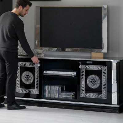 Schwarz TV Tisch RTV Schrank Lowboard Möbel Fernsehtisch Design Fernsehschrank