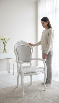 Stuhl Weiß Silber Design Wohnzimmer Esszimmer Holz Stühle Polster Made in Italy